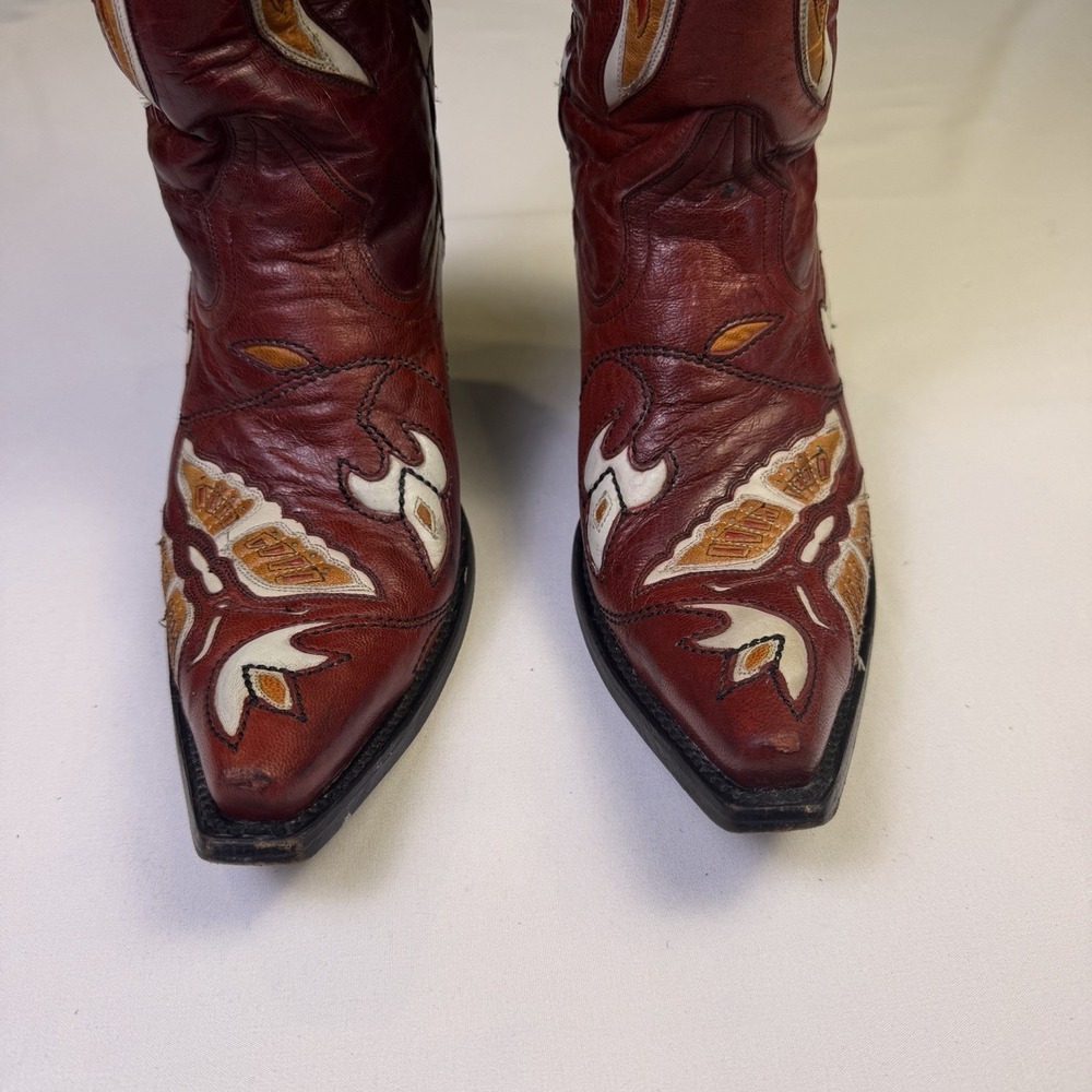 Corral Butterfly Inlay Red Leather Cowboy Boot Country Festival Boho‎ Sz 7.5 - Picture 3 of 12